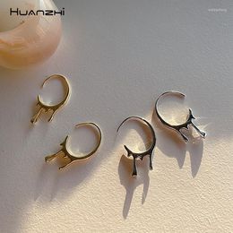 Hoop Earrings HUANZHI 2022 Gold Colour Metal C-shaped Water Droplets Circel Geometric Round For Women Girls Travel Jewellery