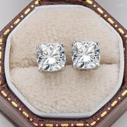 Stud Earrings Silver 925 Original Brilliant Cut Diamond Test Past 1 Ct Total 2 Carat D Colour Moissanite Cushion Gemstone Jewellery