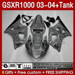 Fairings glossy grey Kit & Tank For SUZUKI GSXR-1000 K 3 GSXR 1000 CC K3 03-04 Injection mold Body 147No.127 GSX-R1000 1000CC GSXR1000 2003 2004 GSX R1000 03 04 OEM Fairing