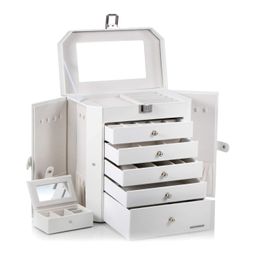 -Joyas Baims Box/Organizador/Case de cuero sintética con bitumina de la visión del espejo de la caja del viaje de viaje para las cuentas de la pulsera Joya Americana