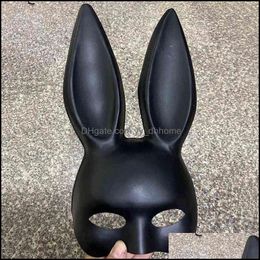 Designer Masks Pvc Easter Bunny Girl Mask Black Sexy Rabbit Ear White Cute Bunnies Long Ears Bondage Halloween Masquerade Party Cospl Dhyqj