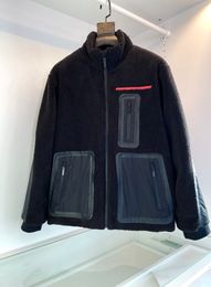 High quality mens designer jacket autumn winter fleece luxurious thermal jackets fashion nylon stitching design top casual black jacket