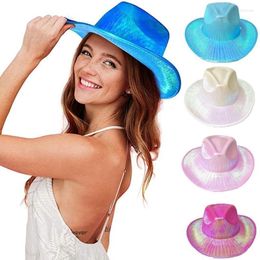 Berets 1PCS Colourful Funny Party Western Cowboy Hat For Women Cowgirl Hats Costume Tiara Space Holographic Holiday Rave Caps