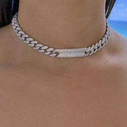 Chains Iced Out Gold Colour Full Clear Cz Miami Cuban Link Chain Sparking Bling Women Hip Hop Choker Necklace