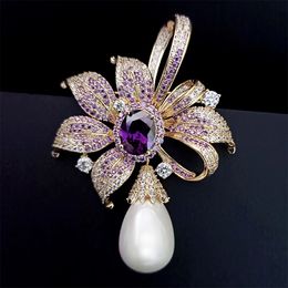 pins Australia - Women Brooch Flowers Pearl Suit Brooches for Women Zirconia Stone Lady Pins Vintage Elegant Coat Dress Pin Fashion Corsage