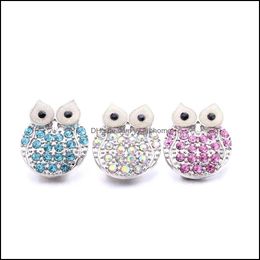 Components Rhinestone Owl Snap Button Jewelry 18Mm Metal Bird Snaps Buttons Fit Bracelet Bangle Noosa B1215 Drop Delivery 2021 Finding Dhfom