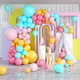 Party Decor Supplies Pink Blue Yellow Rainbow Garland Arch Balloon Kit Fiesta Latex Balloons Birthday Baby Shower Engagement MJ0778