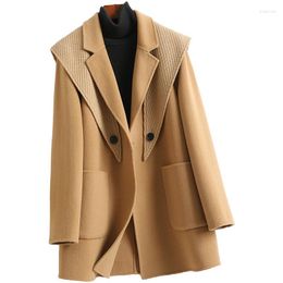 Women's Fur Genuine Wool Blend Jacket Autumn Winter Women Coats Slim Outerwear Overcoat LF21068KQN