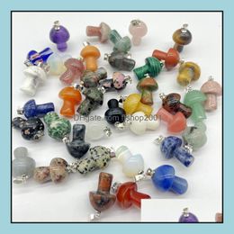 Charms Natural Crystal Stone Mushroom Rose Quartz Green Brown Stones Pendant For Diy Jewelry Making Necklace Accessories Wholesale Dr Dhmq8