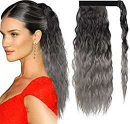 Wraps Gray ponytail hair piece for black women Long Corn Wave Ponytail Extension