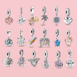 925 Silver fit Pandora Charm Bracelet bead Snowflake Angel Wing Paw Print charmes ciondoli DIY Fine Beads Jewellery