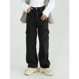 Men's Jeans Black Clothing Men Autumn Vintage Washed Loose Wide Leg Pants Straight Cargo Baggy Denim Streetwear 220827