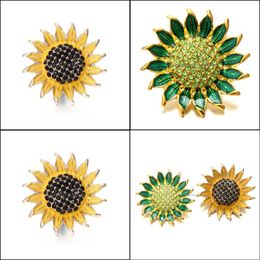 Components High Quality Snap Button Jewellery Diy Crystal Rhinestone Sunflower 18Mm 20Mm Metal Snaps Buttons Fit Bracelet Bangle Noosa Dhkjp
