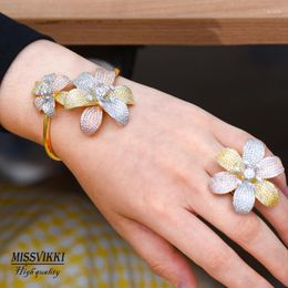 Necklace Earrings Set GODKI Luxury Romantic Attractive Shiny Exquisite Big Blooming Flowers Micro Cubic Zirconia Bracelet Ring Chic Style
