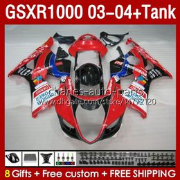 Fairings Kit & Tank For SUZUKI GSXR-1000 K 3 GSXR 1000 CC K3 03-04 Injection Mould Body 147No.111 GSX-R1000 1000CC GSXR1000 2003 2004 GSX R1000 03 04 OEM Fairing red glossy