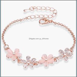 Link Chain Women Flower Link Anklet Bracelets Cat Eye Opal Anklets Fashion Charm Trendy Accessories Bangles Jewelry Drop Delivery 202 Dhh0F