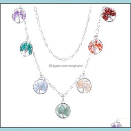 Pendant Necklaces Wishing Tree Of Life Long Sweater Necklace Creative Yoga Accessories 7 Chakra Gemstone Amethyst Reiki Healing Drop Dhacz