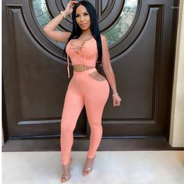 Women's Tracksuits Cutout Lace Up 2 Piece Set Women Crop Top And Pants Sexy Summer Outfits For Club Party Wear