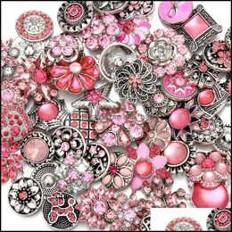 Other Wholesale 18Mm Snap Button Jewelry Components Mixed Color Rhinestone Flower Metal Snaps Buttons Fit Diy Bracelet Necklace Noosa Dhycm