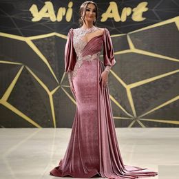 Velvet Luxury Mermaid Sparkling Prom Dresses Princess Long Sleeves V Neck Appliques Sequins Lace Fashion Floor Length Party Gowns Plus Size Custom Made