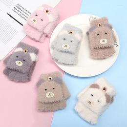 Hair Accessories 1 Pair Cute Kawaii Cartoon Plush Bear Thicken Warm Infant Baby Boys Girls Winter Gloves Born Mittens Kids Glove