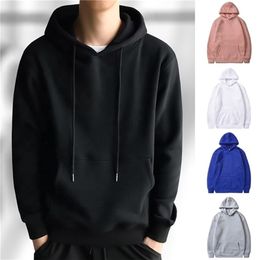 Men's Hoodies Sweatshirts Autumn and Winter Unisex Clothing Sweater Solid Colour Pullover Casual Loose Pocket Warm Polyester Hooded Long-sleeved Sweatshirt 220826