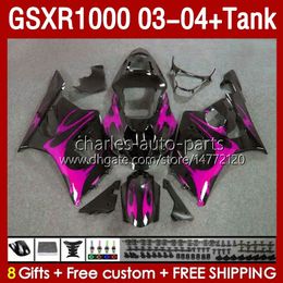 OEM Fairings Kit For SUZUKI GSXR 1000 CC K3 GSXR-1000 2003-04 Bodywork 147No.205 GSX-R1000 1000CC GSXR1000 03 04 GSX R1000 2003 2004 Injection Mould Fairing pink flames