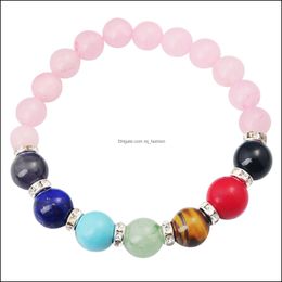 Beaded Strands Joya Gift 14Sb1037-8Mm Natural Rose Quartz Beads Bracelet 7 Chakra Gemstone Crystal Healing Reiki Women Jewelry Bangl Dhz1V