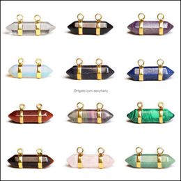 Pendant Necklaces Crystal Necklace Set Hexagonal Gemstone Shape Healing Chakra Pointed For Jewellery Making Charms Women Girl Drop Deli Dhtnu