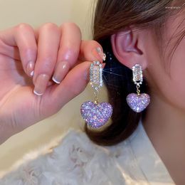 Dangle Earrings FYUAN Sweet Purple Love Heart Crystal Women Shine Rhinestone Weddings Party Jewellery Accessories