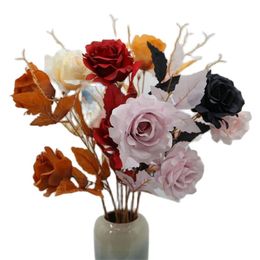 ONE Faux Flower Long Stem Autumn Rose 2 Heads per Piece Simulation Rosa for Wedding Home Decorative Artificial Flowers