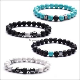 Charm Bracelets Fashion Men Bracelet Turquoise Beads Buddha Lava Stone Beaded Stretch Bracelets Women Jewelry Gift Drop D Dhseller2010 Dhn5Z