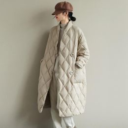 Women's Fur Faux Fur Winter Arrivals Women's Cotton Coats Diamond Lattice Block Big Size Female Long Parkas Loose Lady Overcoats Clothes 220826