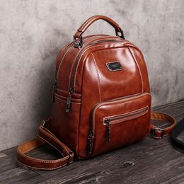 Evening Bags Vintage Brown Black Wax Oil Leather Women Shoulder Bag Backpacks Fashion Female Travel Shool Work PU Messenger For Book Pad