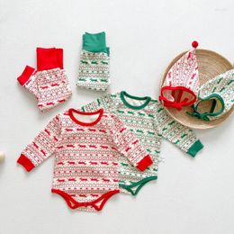 Clothing Sets 2022 Baby Christmas Clothes Set Long Sleeve Bodysuit Pants Hat 3pcs Infant Suit Boys And Girls Decoration 0-2Y