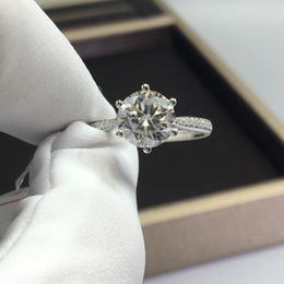 silver diamond cluster ring UK - Cluster Rings 2 8mm Diamond Test Past Brilliant Cut Real D Color Moissanite Ring Silver 925 Original White Gold Plated Gemstone Jewelry