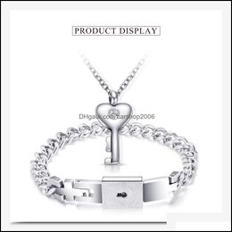 Bracelet Necklace Couple Female Lock Male Bracelets Hypoallergenic Fashion Titanium Drop Delivery 2021 Jewellery Sets Carshop2006 Dhfel