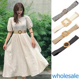 Belts Wholesale Wide Dress For Women PP Straw Braided Waist Strap Designer Fashion Round Circle Square Buckle Woven Female Belt