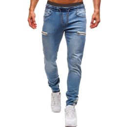 Men's Jeans Men's Elastic Cuffed Pants Casual Drawstring Jeans Training Jogger Athletic Pants Sweatpants Fashion Zipper Pants 220827