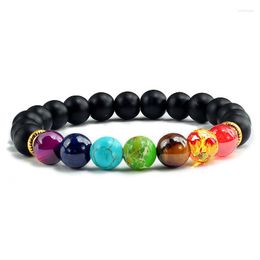 Charm Bracelets Fashion 7 Chakra Beads Elastic Bracelet Homme Natural Lava Stone Healing Balance Strand Men Buddha Jewelry