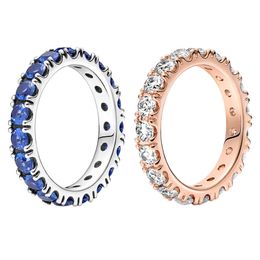 925 Sterling Silver Blue Stone Row Eternity Rings Womens Wedding designer Jewellery Original box for Pandora Rose gold Ring Set engagement gift
