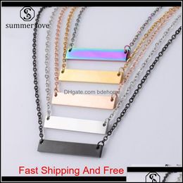 Pendant Necklaces New Blank Bar Necklace Stainless Steel Gold Rose Sier Charm Jewelry For Buyer Own Engraving Drop Delivery 2021 Penda Dhkng