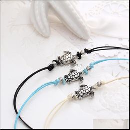 Anklets Hand-Woven Rope Turtle Shape Ankle Chain Adjustable Tricolor Blue White And Black For Men Women Drop Delivery 2021 Jewelry Spo Dhaou