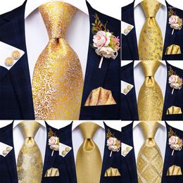 Bow Ties Hi-Tie Luxury Yellow Floral Silk Wedding Tie For Men Fashion Mens Necktie Hanky Cufflinks Gift Set Business Party Drop