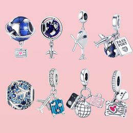 925 Silver bead fit Charms Pandora Charm Bracelet Aeroplane Charms Earth Suitcase Travel Passport charmes ciondolo DIY Fine Beads Jewellery