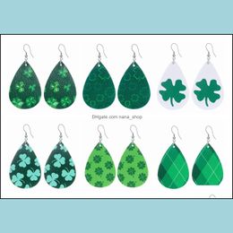 Dangle Chandelier 12Pairs New Trend Fashion Personality Leather Earrings Women Printed Clover Pattern Drop Shape Earring Jewellery Vale Dhdpx