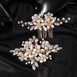 Headpieces Gold Rhinestone Wedding Hair Accessories Handmade Flower Pearl Comb Trendy Bridal Head Clip Women Party Headpiece Tiaras