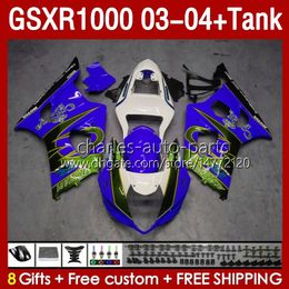 OEM Fairings For SUZUKI GSXR-1000 K 3 GSXR 1000 CC K3 03 04 Bodys 147No.140 GSX-R1000 1000CC GSXR1000 03-04 GSX R1000 2003 2004 Injection Mould Fairing & Tank green blue