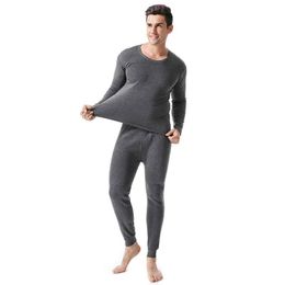 Mens Thermal Underwear Solid Set Winter Warm Fleece Compression Quick Drying Long Johns Clothes 220826