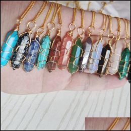 Pendant Necklaces Natural Crystal Stone Wire Wrap Hexagonal Amethyst Quartz Necklace Pendum Chakra Pendo Drop Delivery Jewellery Pe Dhmcq